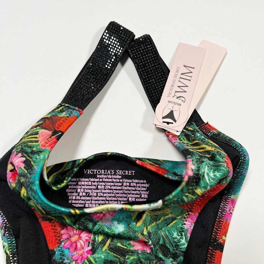 Victoria Secret 38D L Bombshell Push Up Bikini Set Shine Strap Palm Tropical - Picture 10 of 10